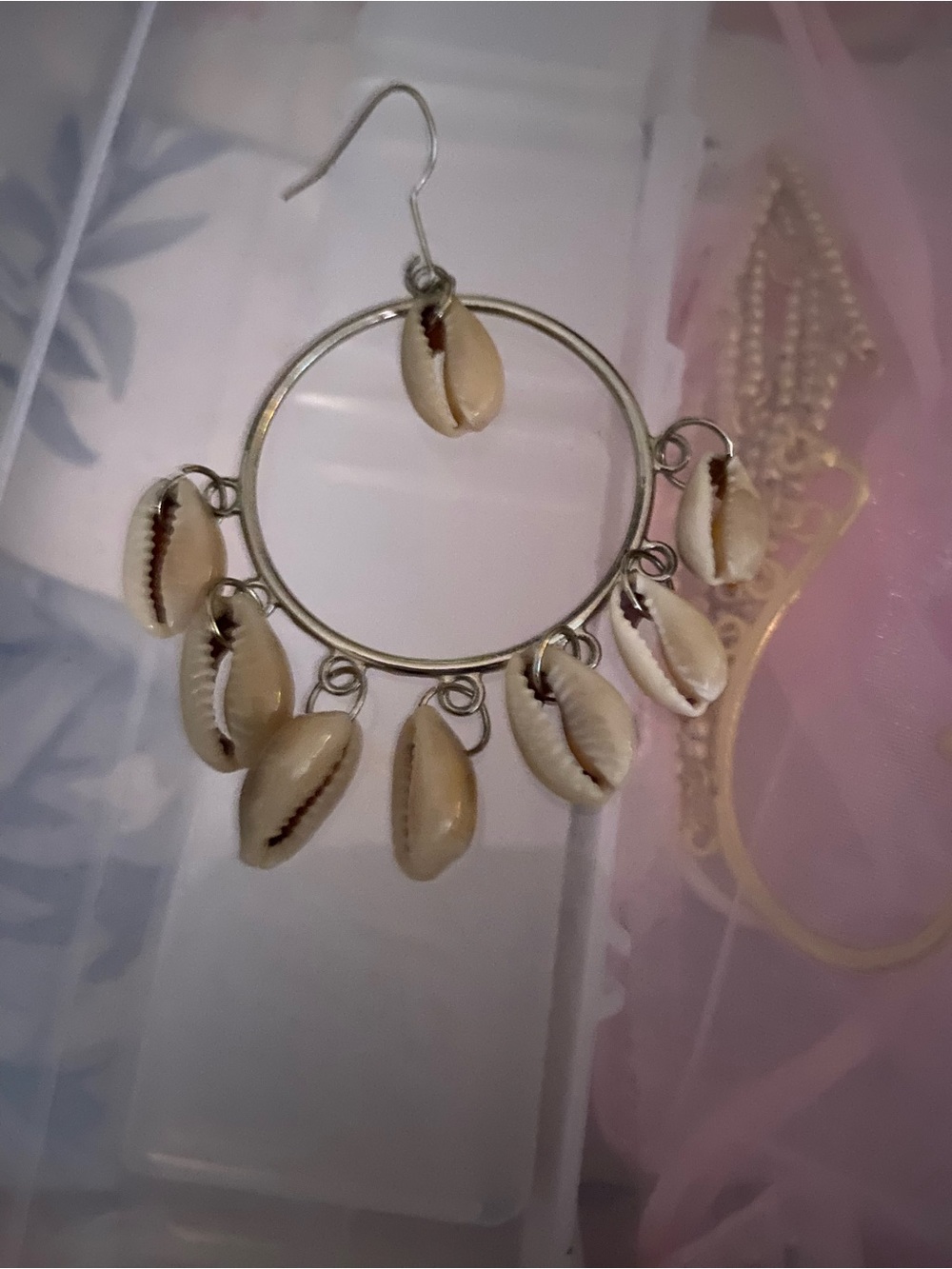 Handcrafted Cowrie Shell Hoop Earring- Natural Cream